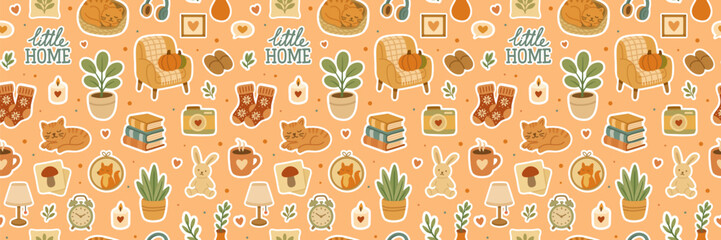 Seamless little home cozy hygge pattern