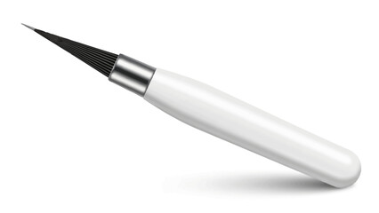 A white cylindrical tool with a sharp black fanned tip