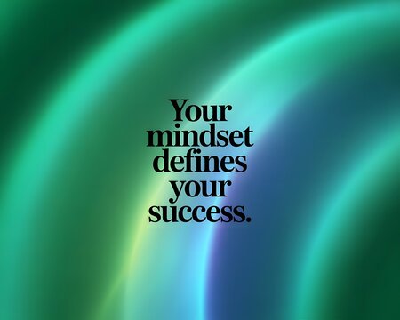 Inspirational quote about mindset shaping success against a vibrant green and blue gradient background