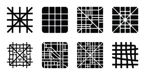 Abstract geometric grid patterns with diverse designs set on white