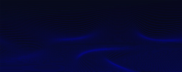 Abstract glowing wave lines on dark blue background. Dynamic wave pattern. Modern flowing wavy lines. Futuristic technology concept.