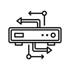 Server rack with input and output data flow arrows, representing data transfer