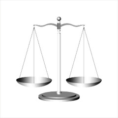 Halftone illustration of classic balance scales on a white background, symbolizing justice, law, equality, fairness, and legal concepts.