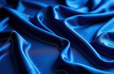 Obraz premium Shiny blue satin fabric with smooth folds and reflective surface