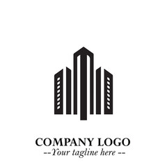 Building Logo Symbol in Black on the White Background with Modern Minimal Architecture Design
