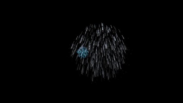 3D animation of colorful fireworks exploding beautifully on a black background
