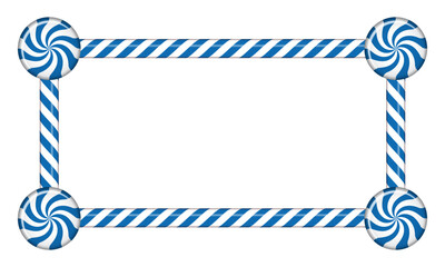 Rectangle candy cane frame with blue and white striped lollipop pattern. Vector illustration