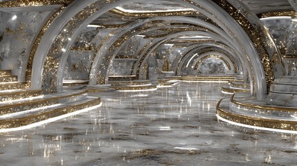 Elegant and Luxurious Interior with Arches and Reflective Surfaces, a Stunning Architectural Space