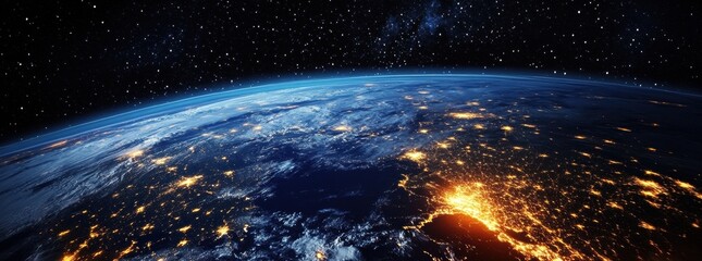 Photograph Earth from space night planet visible center globe view