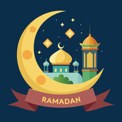 Ramadan Reflections Crescent Moon and Mosque Under Stars