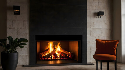 fireplace with burning logs