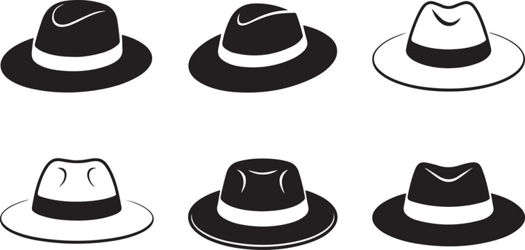 Stylized fedora icon set ideal for fashion branding and retro artwork