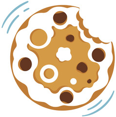 Bitten Cookie Moon Icon with White Cream Icing and Chocolate Chips