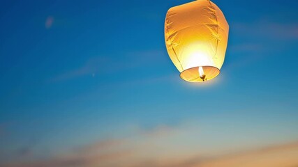 Sky lantern paper lantern night festival celebration warm light twilight blue sky floating flame glow with serene mood hand release river reflection - Powered by Adobe