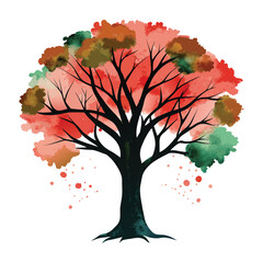 Autumn Whispers: Watercolor Tree in Fall Bloom