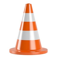 Orange and White Striped Traffic Cone Isolated on White Reflecting Light Safety and Road Construction Symbol Equipment Signaling Hazard and Danger