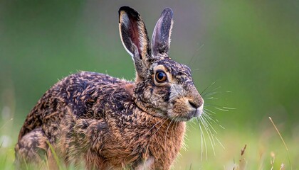 European Hare Portrait - A Wild Brown Hare in Natural Habitat.