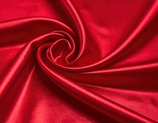 Obraz premium Close Up of Swirled Shiny Red Satin Fabric with Soft Lighting Elegant Draping Silk Material Rich Color Abstract Texture Woven Pattern Design Festive Aesthetic