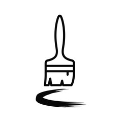 Paint brush with paint stroke icon