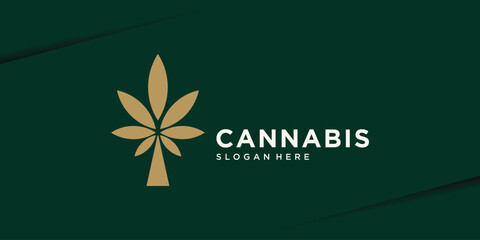 Palm tree logo design with cannabis leaf