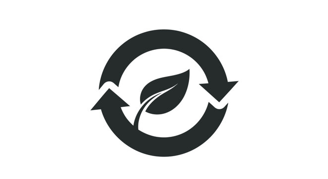Vector graphic of a leaf inside a circular arrow symbol representing recycling, sustainability, and eco-friendly concepts