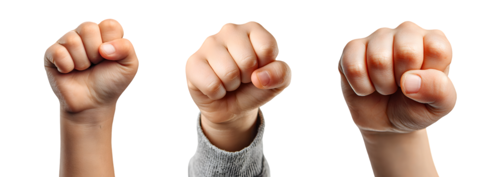 Three Fists Raised in Solidarity and Strength.