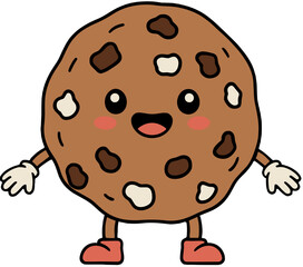 Cute Kawaii Chocolate Chip Cookie Happy Mascot Character