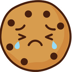 Fototapeta premium Cute Kawaii Crying Emoticon on Chocolate Chip Cookie