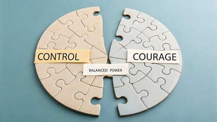 Puzzle pieces labeled Control and Courage depicting balanced power