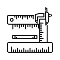 Illustration of a caliper measuring a ruler and a level