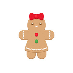 Gingerbread Girl with Red Bow and Colorful Buttons