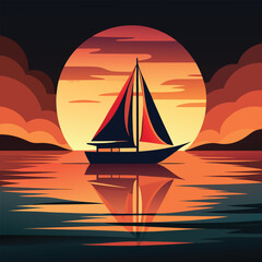 Sailboat at Sunset Illustration