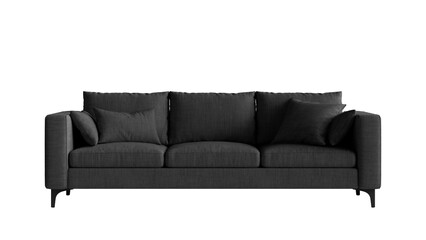 Front view of a sofa with pillows on a transparent background. Furniture for the modern interior, web design, and presentation.