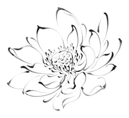 Monochromatic Ink Lotus Bloom