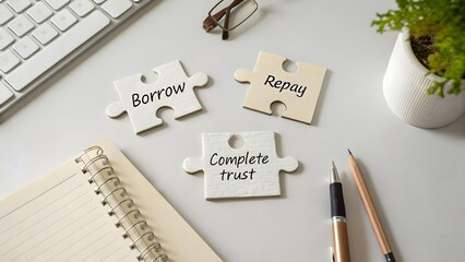 Puzzle pieces displaying the concepts of borrow and repay
