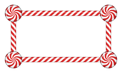 Obraz premium Rectangle candy cane frame with red and white striped lollipop pattern. Vector illustration