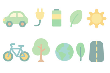 Obraz premium Eco-friendly, sustainability flat icon set. Environment, nature icons flat collection