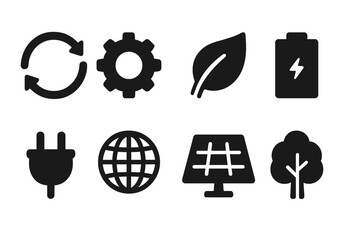 Obraz premium Eco, renewable energy solid icon set. Sustainability, green technology icons collection