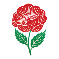 Red flower with green leaves illustration