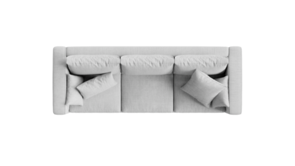 Top view of a white sofa on an isolated background. Furniture for collages, graphics designs, and presentations.