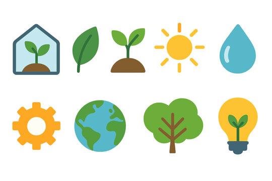 Environment, sustainability flat icon set. Eco-friendly, nature preservation icon collection
