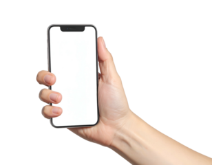 Hand holding a modern smartphone with blank screen