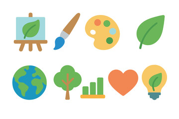 Eco-friendly flat icon set. Nature, sustainability, greenery icons flat collection