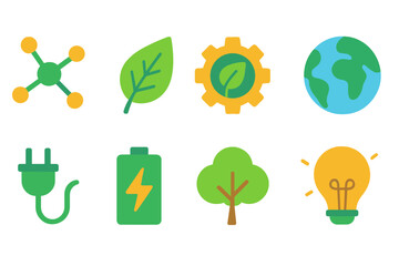 Eco-friendly flat icon set. Sustainability, nature conservation icons flat collection