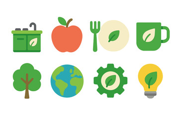 Eco-friendly flat icon set for sustainability and green living initiatives