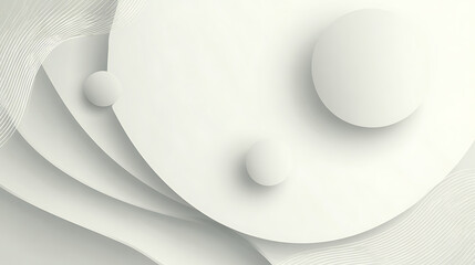Abstract white spheres and layered curves with subtle wave patterns background circles