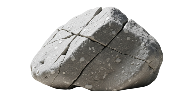 Cracked gray stone isolated on black background