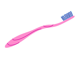 Toothbrush with squeezed toothpaste. Daily oral hygiene care routine concept. Hand drawn trendy style. Vector isolated illustration.