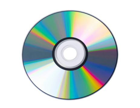 Blank DVD Disc with Shimmering Holographic Surface isolated on transparent background PNG.