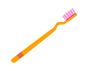 Manual orange toothbrush. Oral hygiene tool. Morning routine. Hand drawn vector isolated illustration.